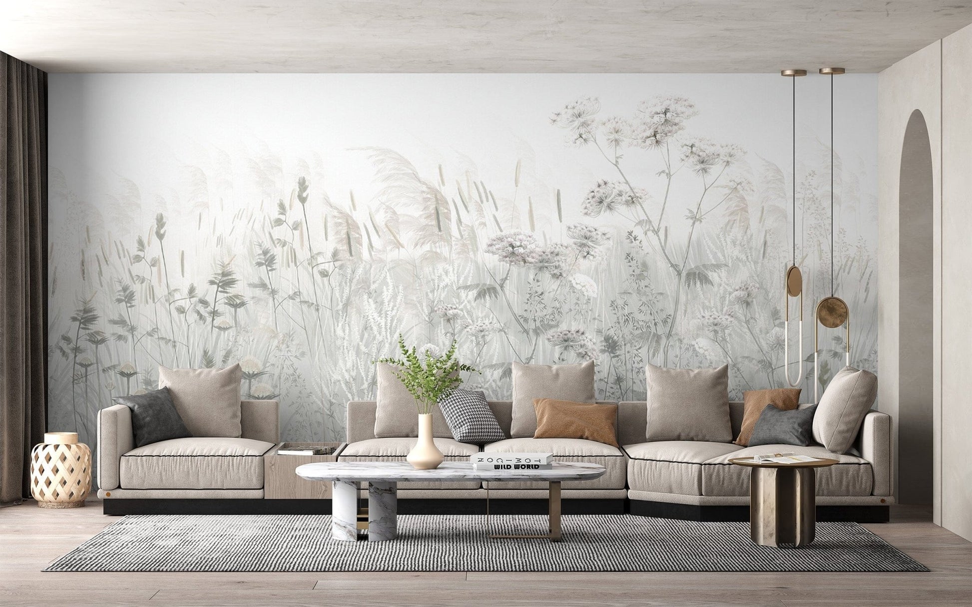 "Soft floral wallpaper with meadow flowers"
