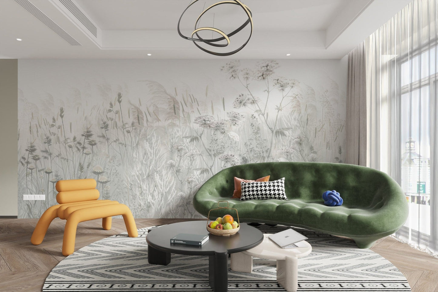 "Light floral wallpaper featuring botanicals"
