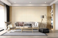 Living room styled in Soft Candy Stripes Canvas Muted WallpaperGD9212