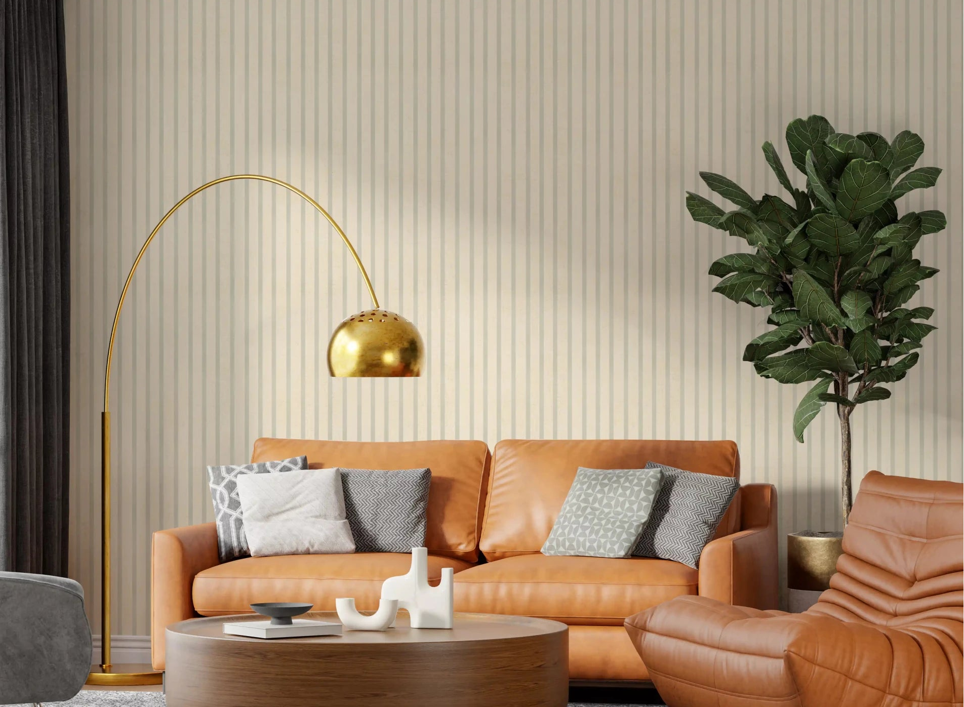Office area with Soft Candy Stripes Muted Wallpaper on canvas baseGD9212