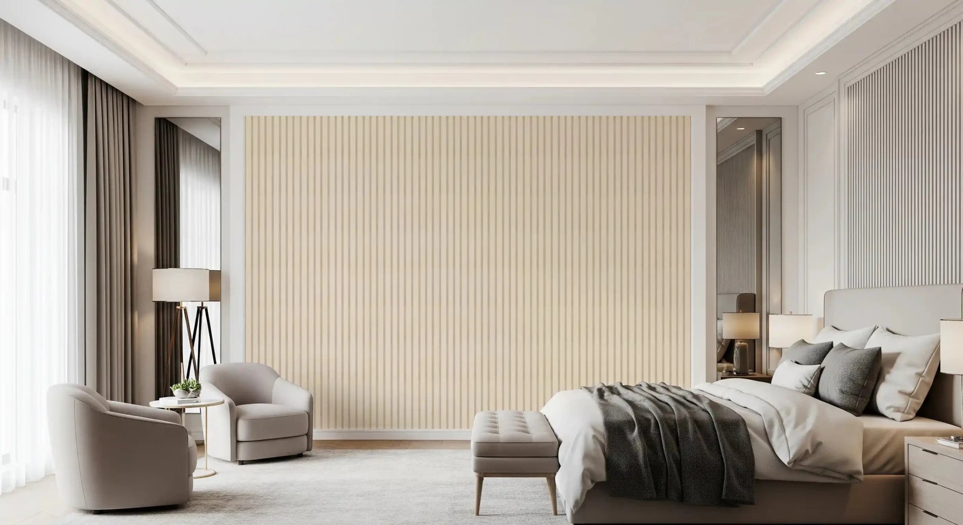 Soft Candy Stripes Vintage Wallpaper in soft cream shades⁠GD9211