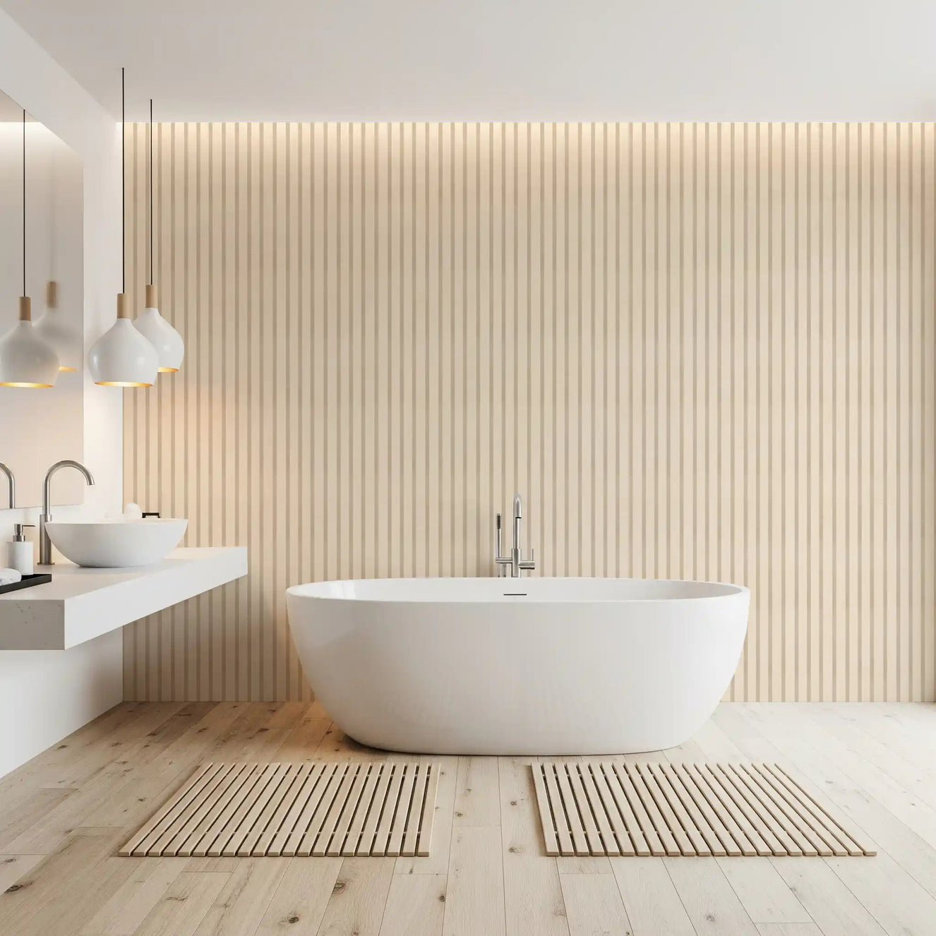 Bathroom with Soft Candy Stripes Vintage Wallpaper on canvas⁠GD9211