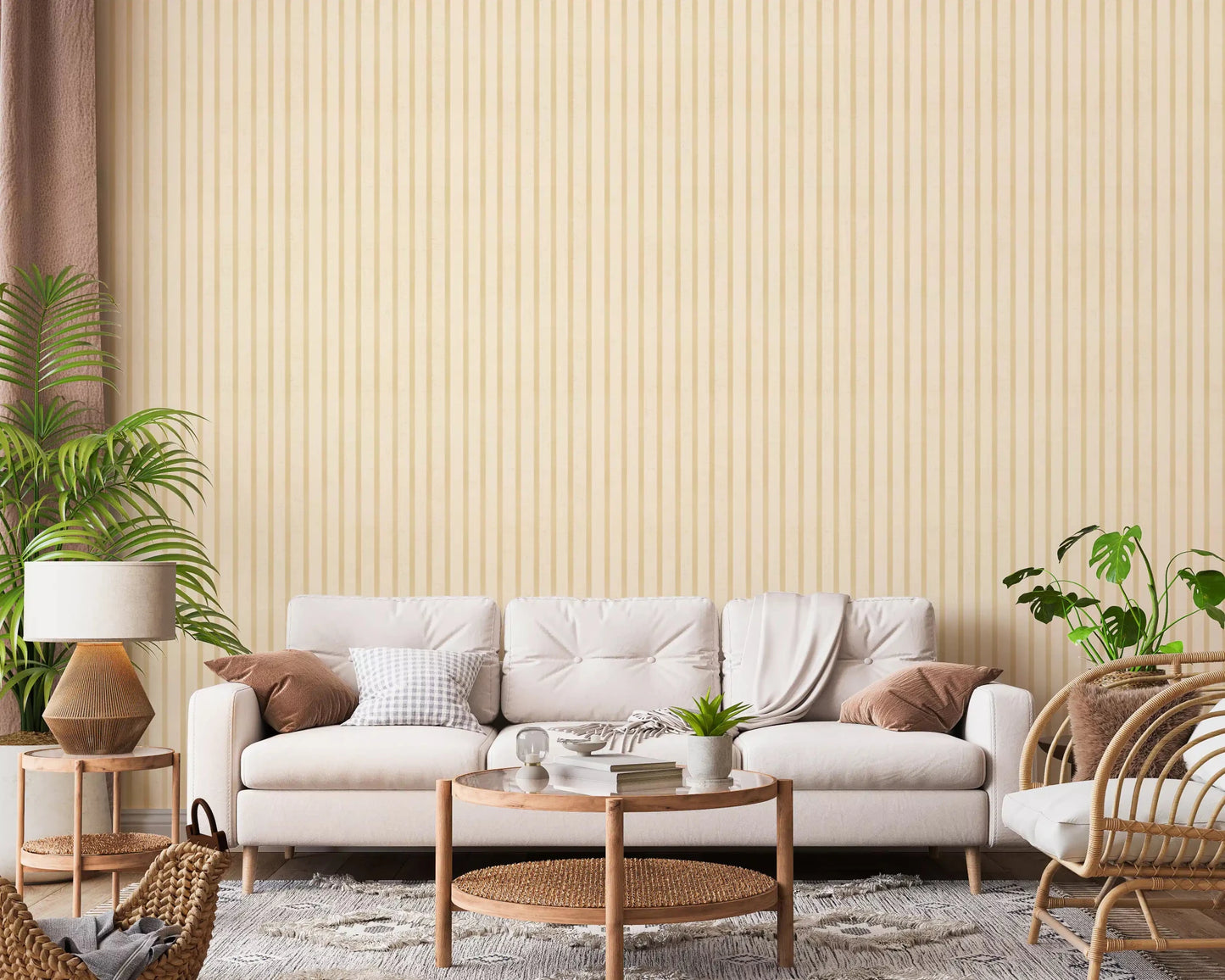 Neutral Soft Candy Stripes Wallpaper with soft canvas detailGD9210