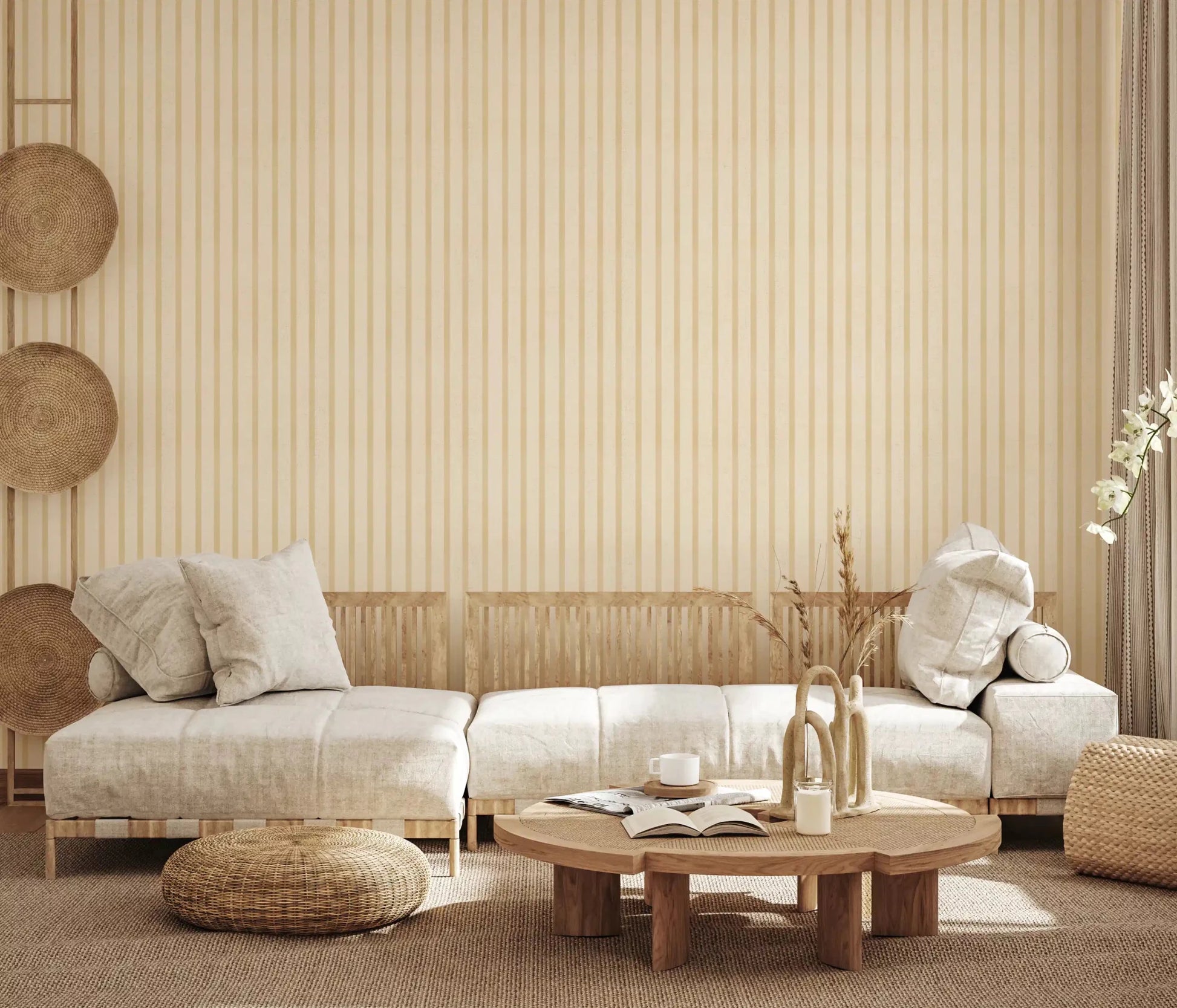 Canvas Wallpaper in Soft Candy Stripes and soft neutral shadingGD9210