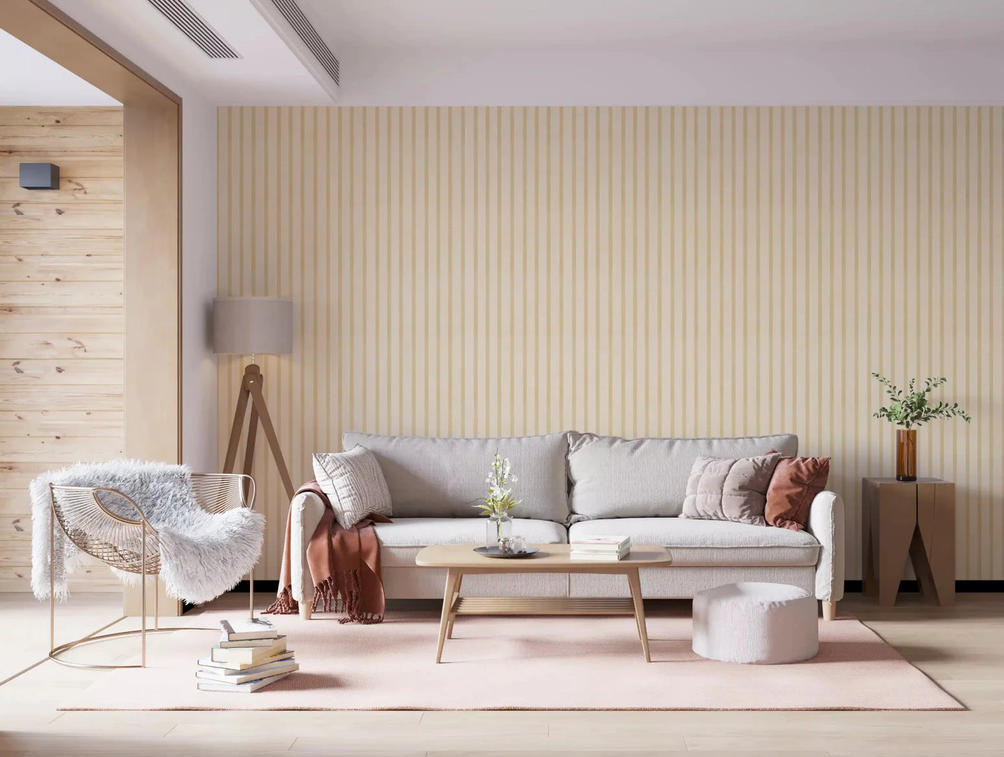 Living room with Soft Candy Stripes Wallpaper and canvas texture⁠GD9210