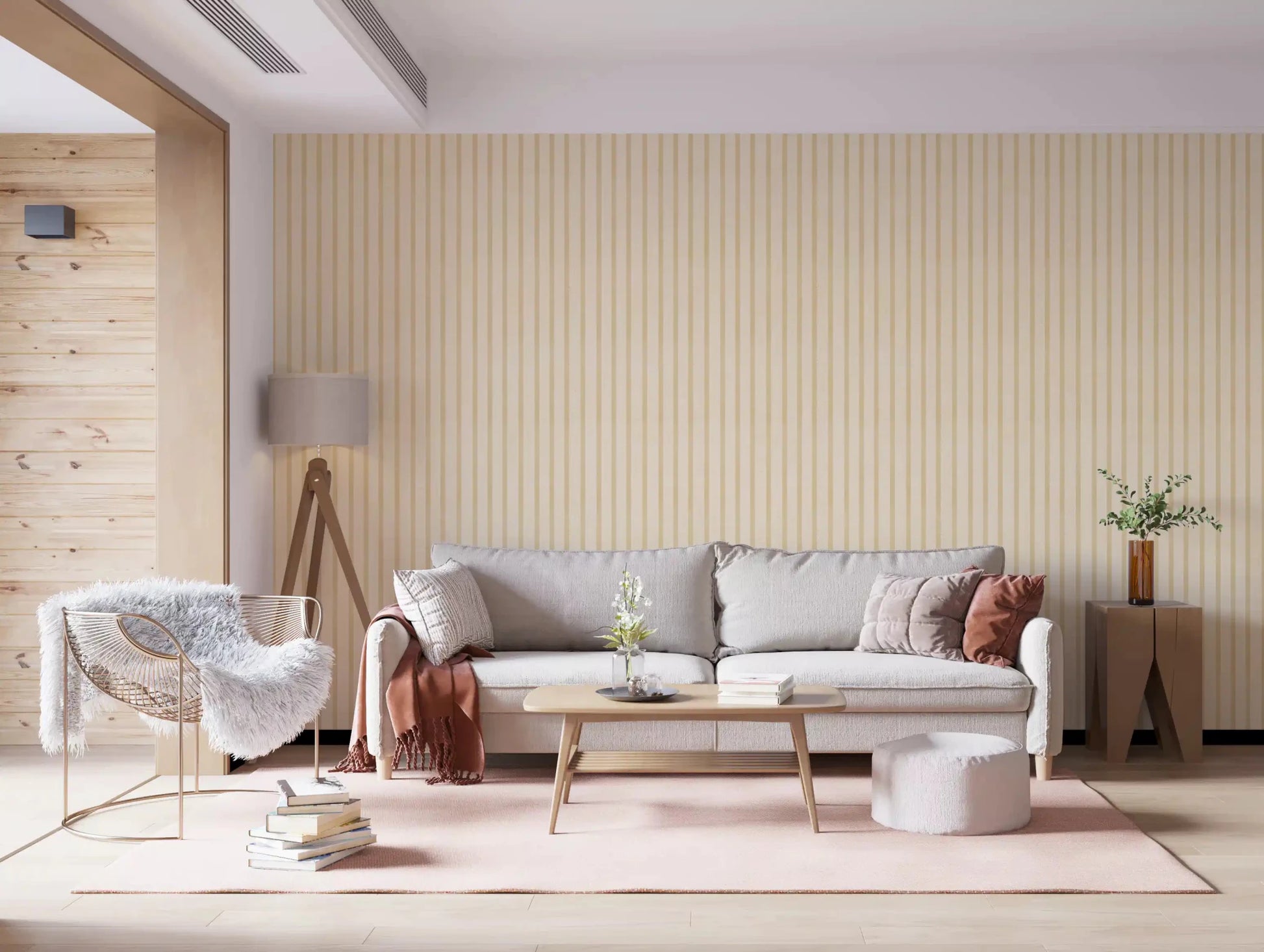 Living room with Soft Candy Stripes Wallpaper and canvas texture⁠GD9210