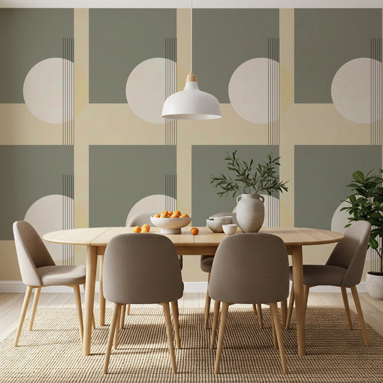 Bedroom accent featuring Soft Contrast Minimalist Geometric mural., GD6349