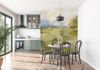 Kitchen opens onto a painted meadow via Countryside Oil Impressionism wall mural.GD9606