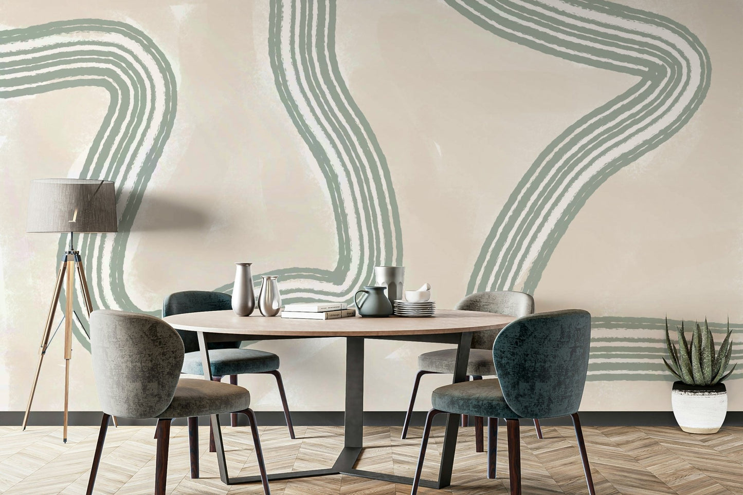 An artistic soft focus mural on minimalist wallpaper.

