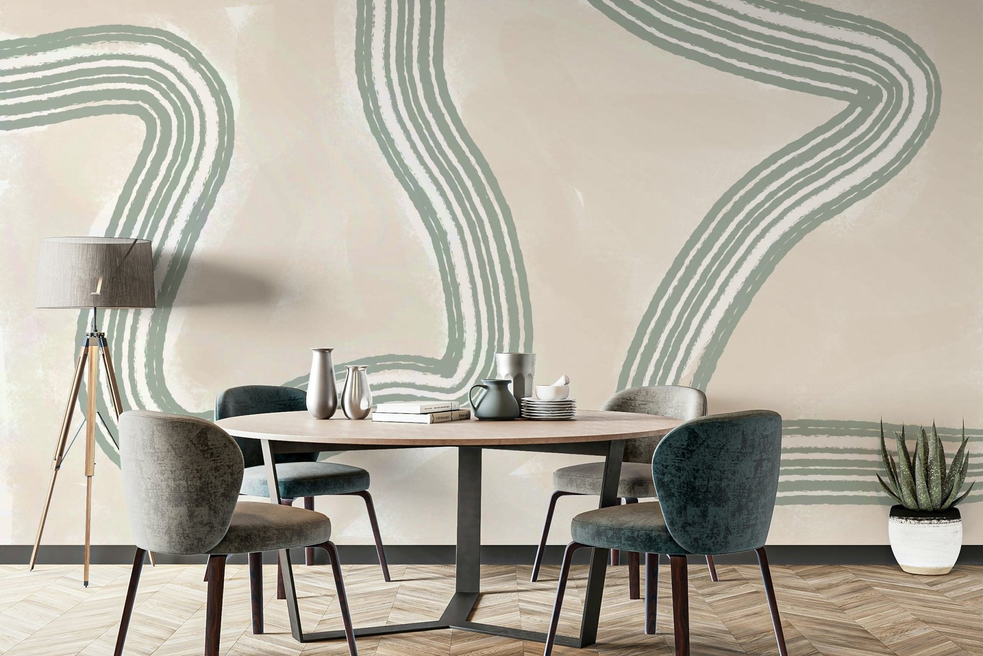 An artistic soft focus mural on minimalist wallpaper.

