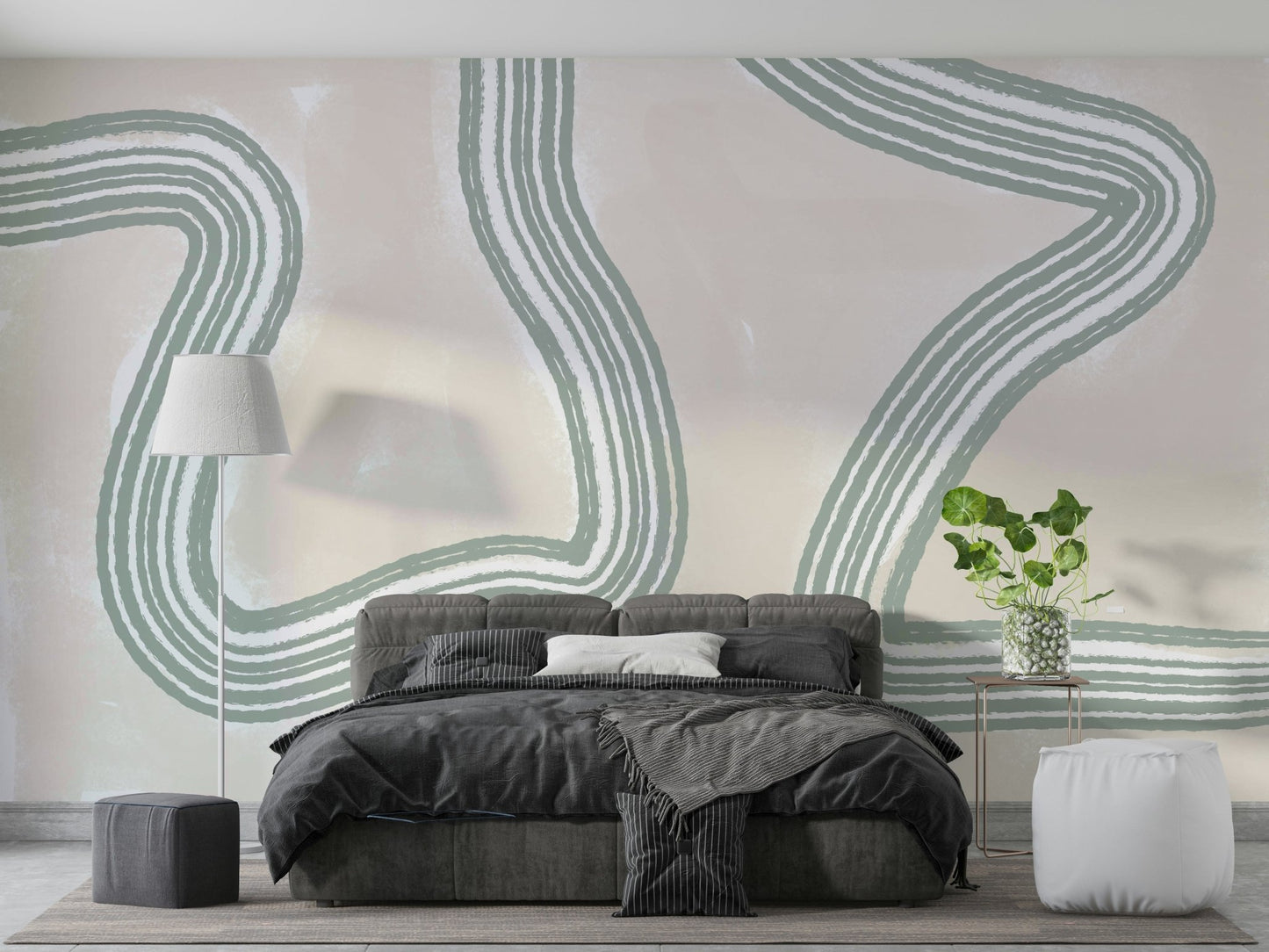 A calming abstract design wallpaper mural that defines a space.

