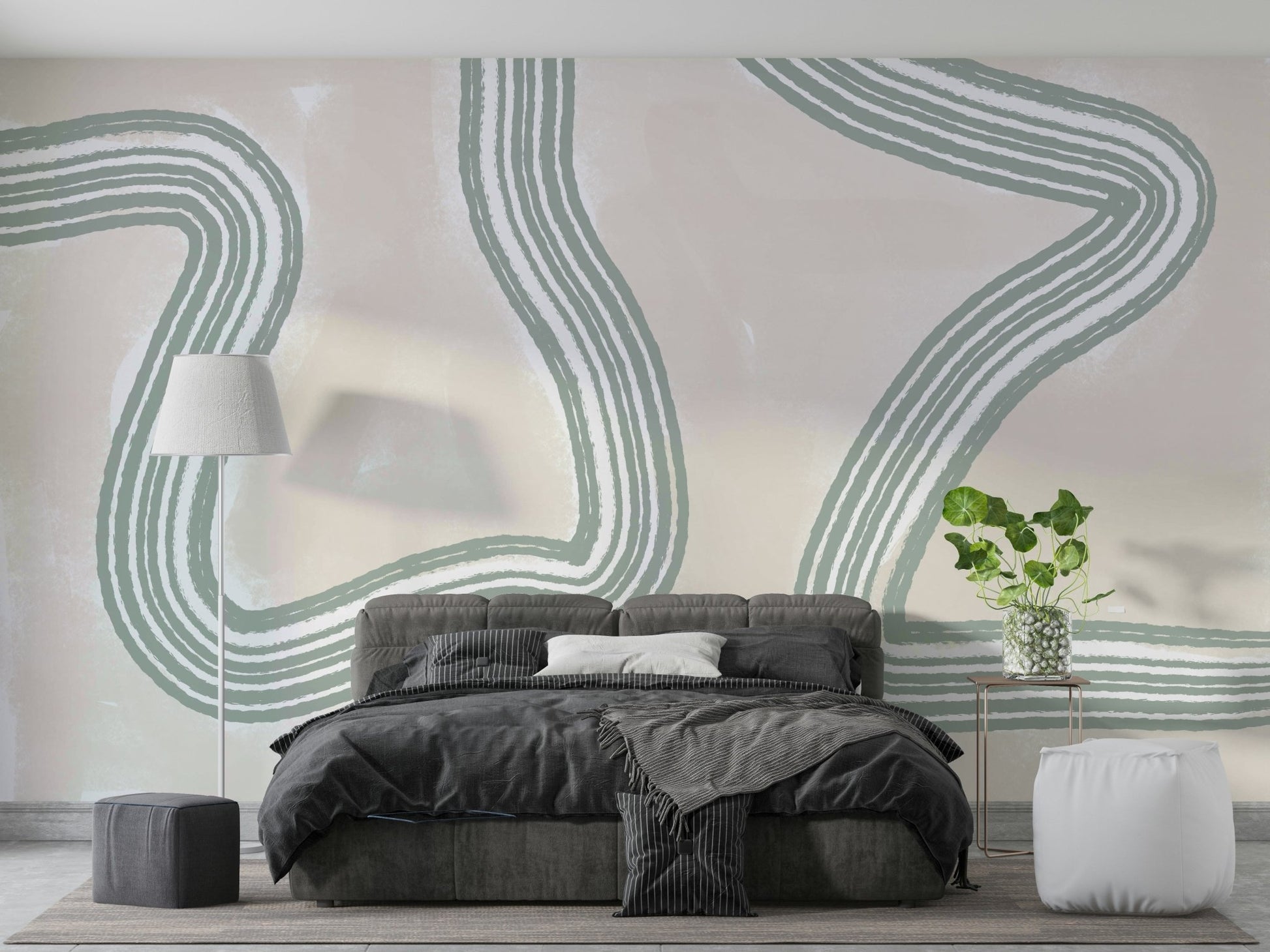 A calming abstract design wallpaper mural that defines a space.

