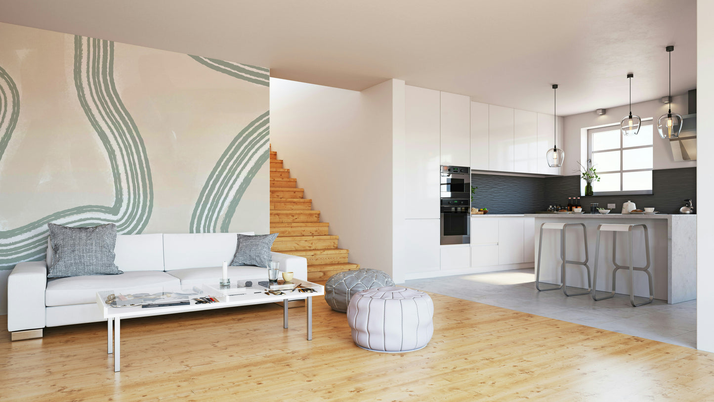 An artistic minimalist form mural for home decor.

