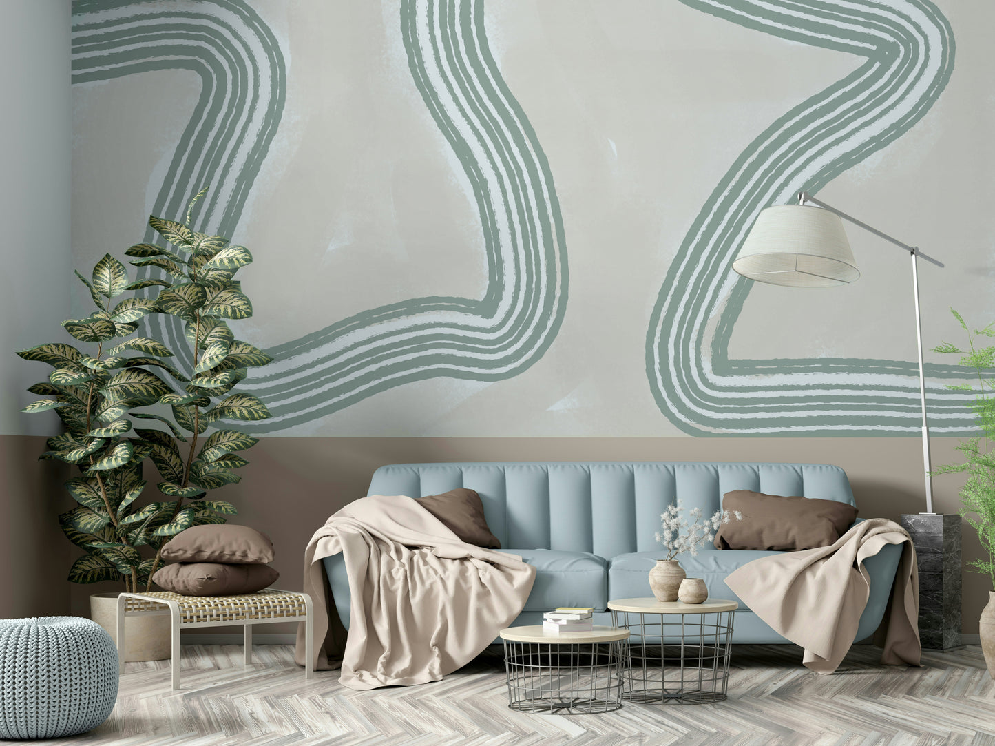 A beautiful modern art wall mural of soft shapes.

