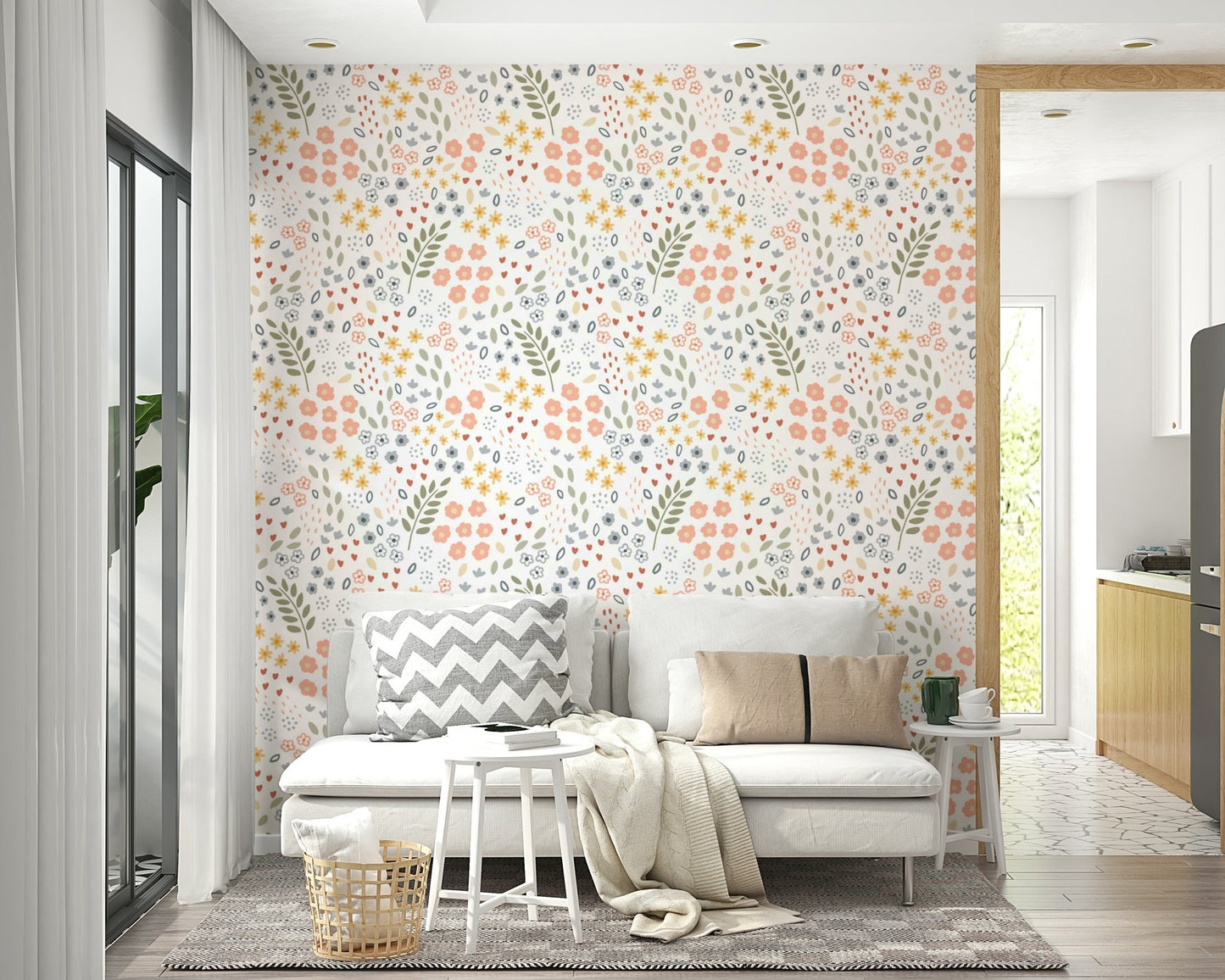 Light floral wallpaper with soft blooming details, GD1811