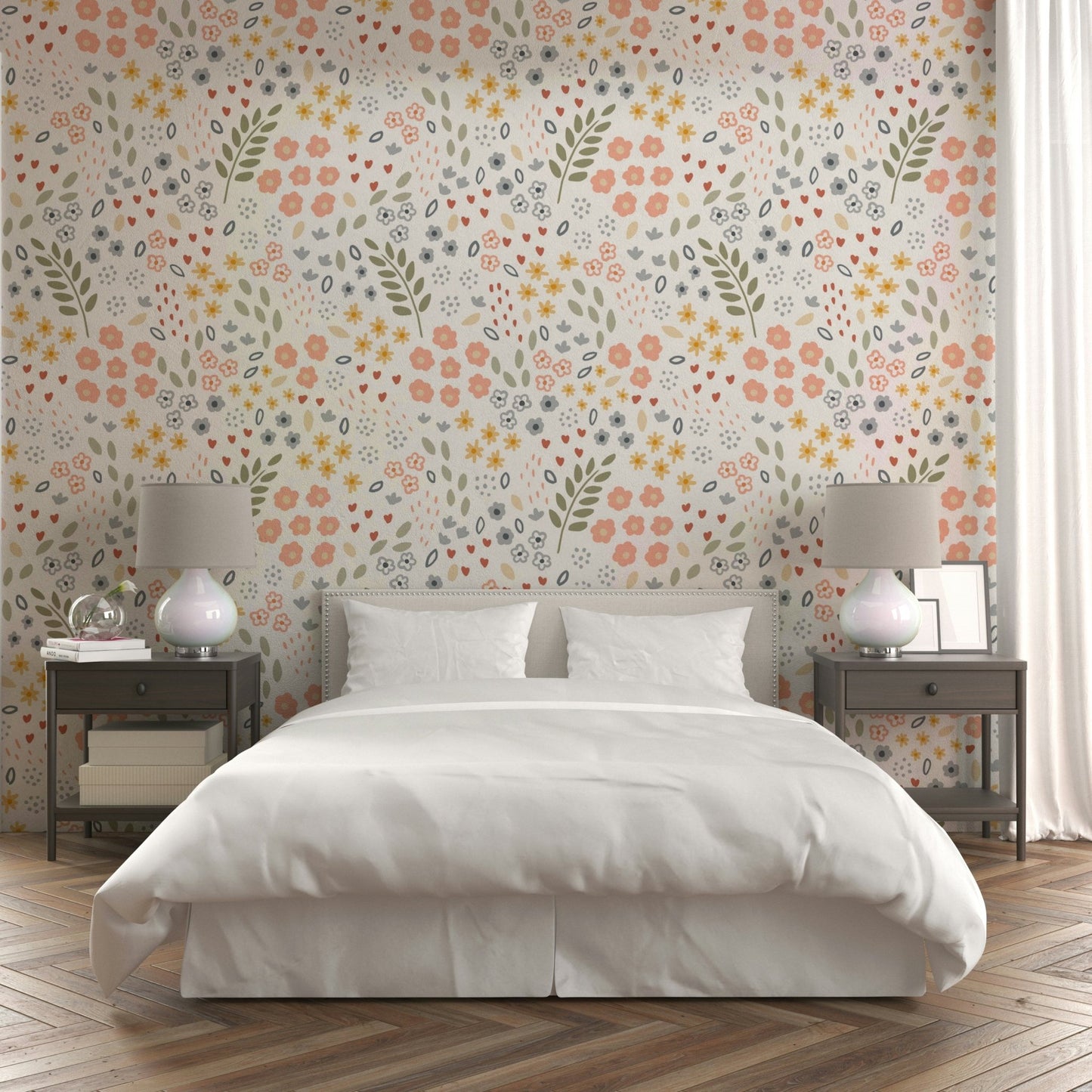 Delicate flower wallpaper for serene interiors, GD1811