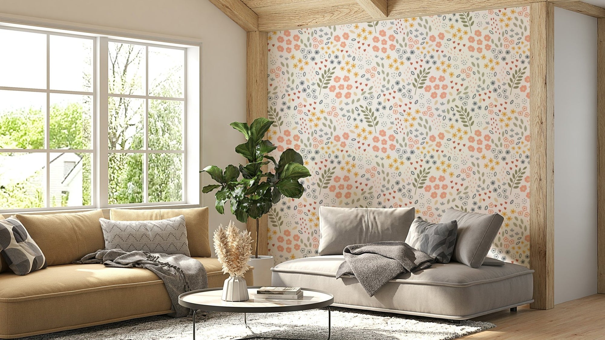 Soft Floral Dreams Wallpaper with blooming flowers, GD1811