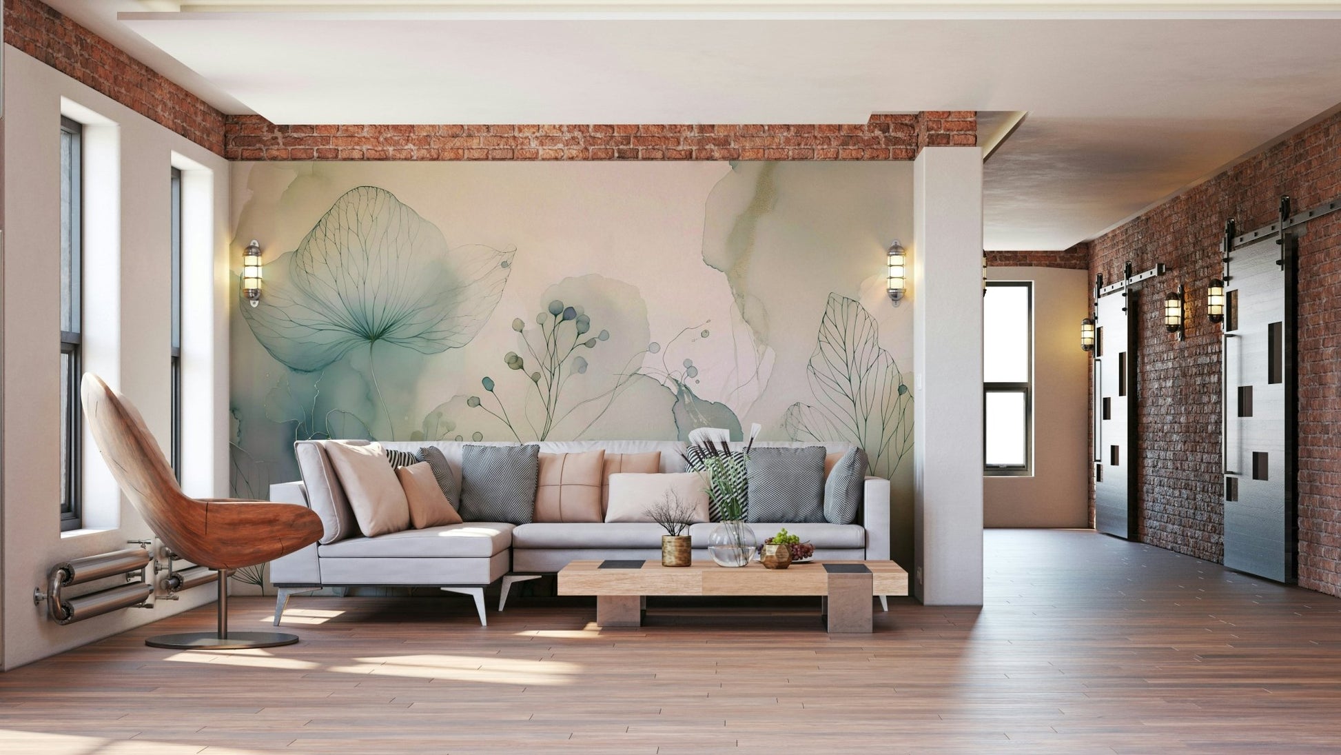 Ethereal floral mural with blush and cream petals.


