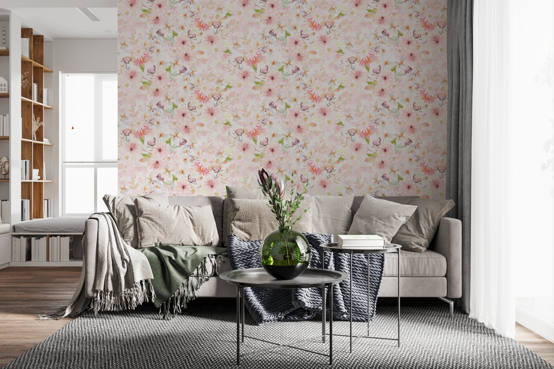 Floral print wallpaper on light background