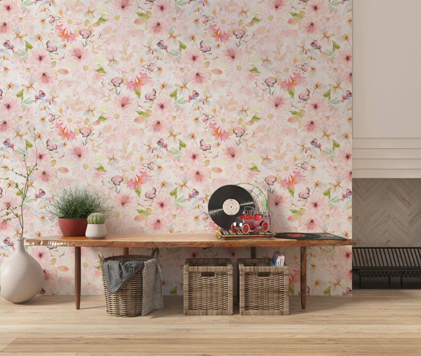 Pink flower wallpaper for living room