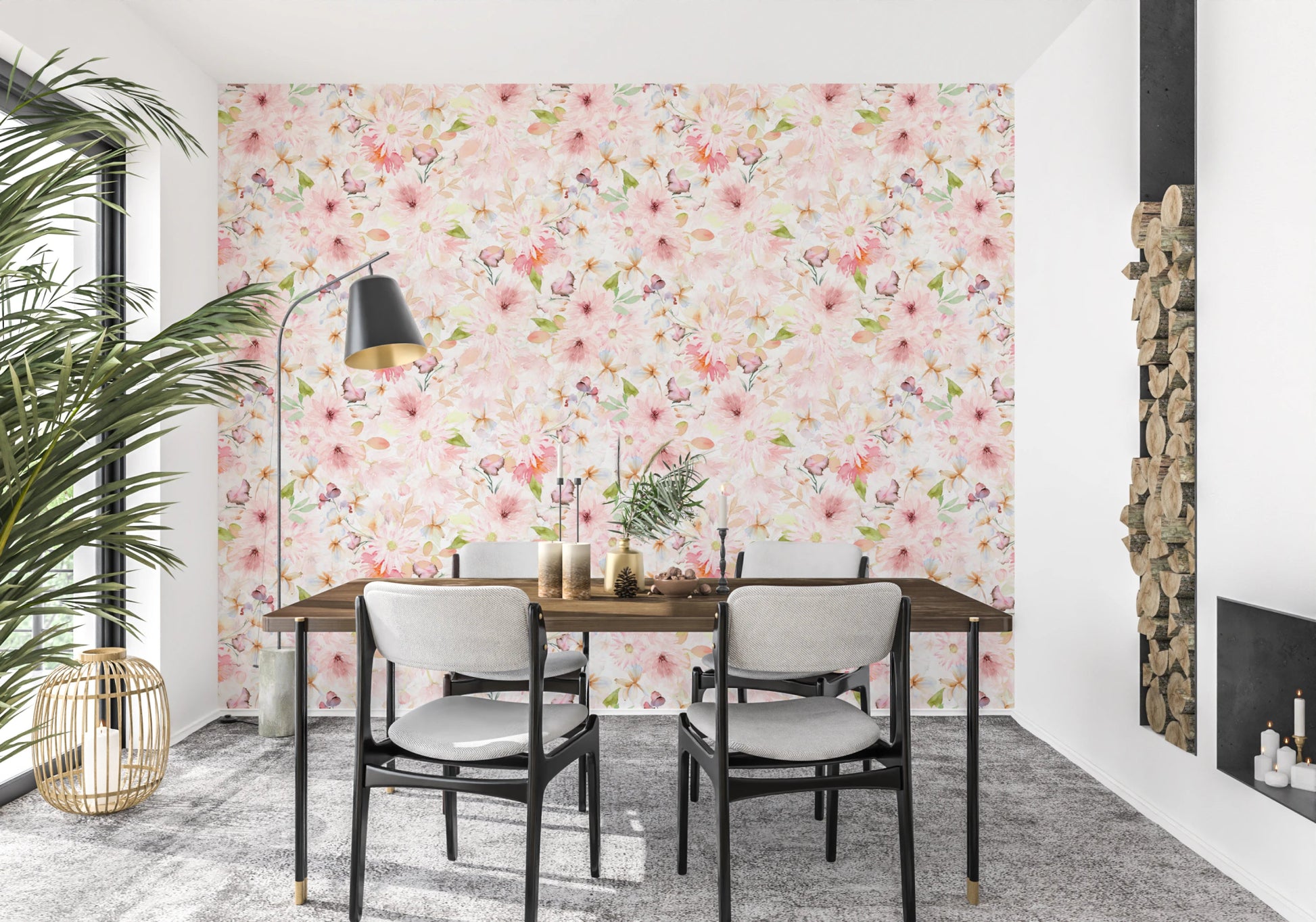 Floral pattern wallpaper with gentle flowers