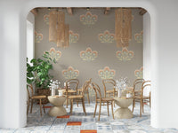 Soft Floral Symphony sophisticated wall mural, light fawn background.
