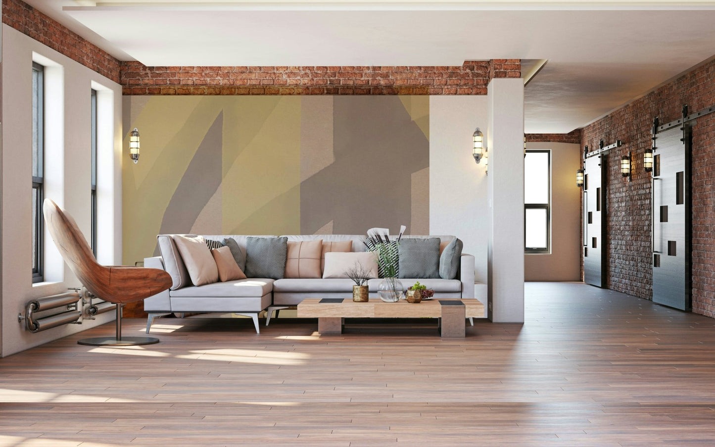 A calming abstract design wallpaper mural that defines a space.

