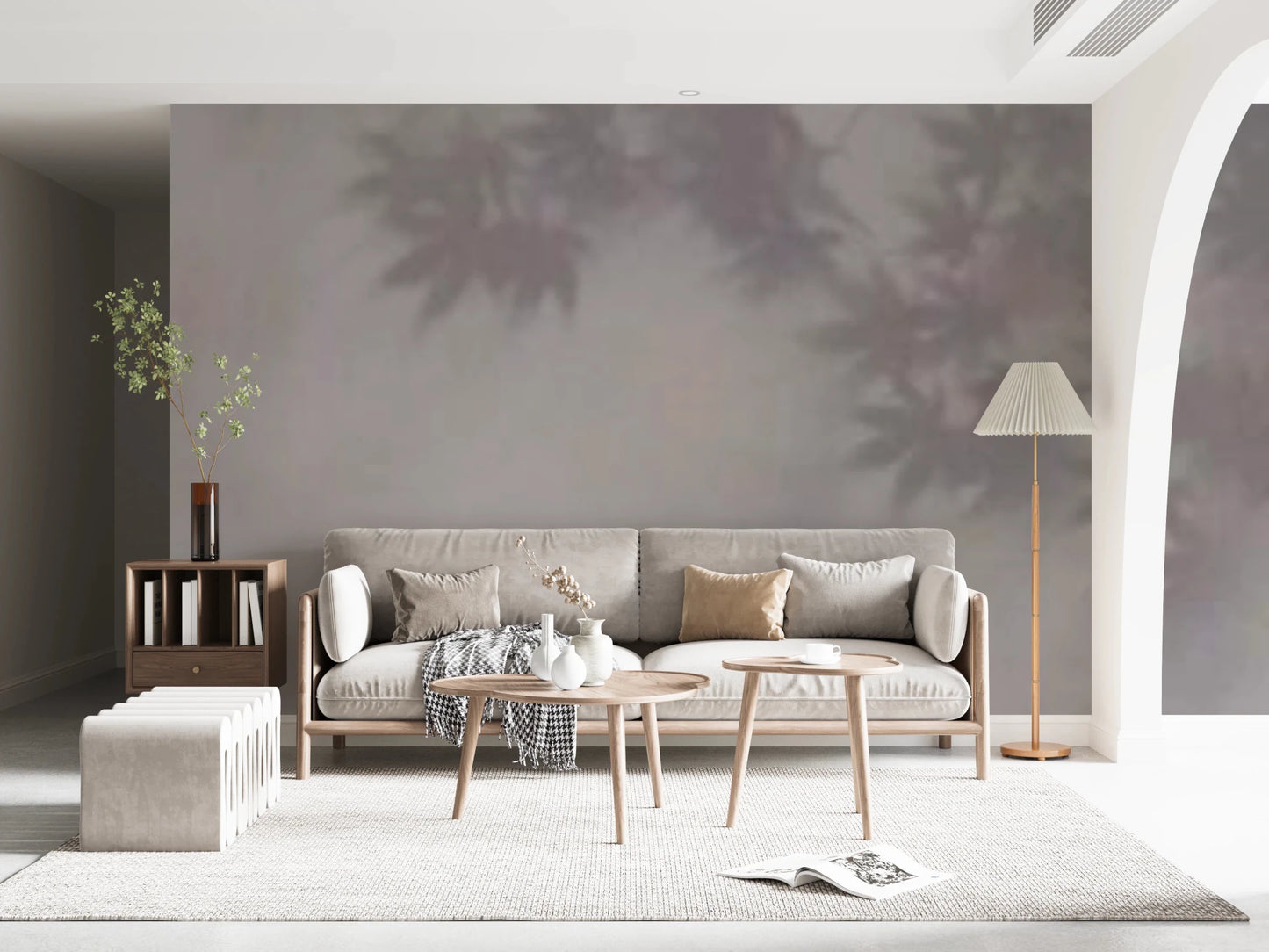 Grey maple leaf wallpaper for elegant home feature walls.