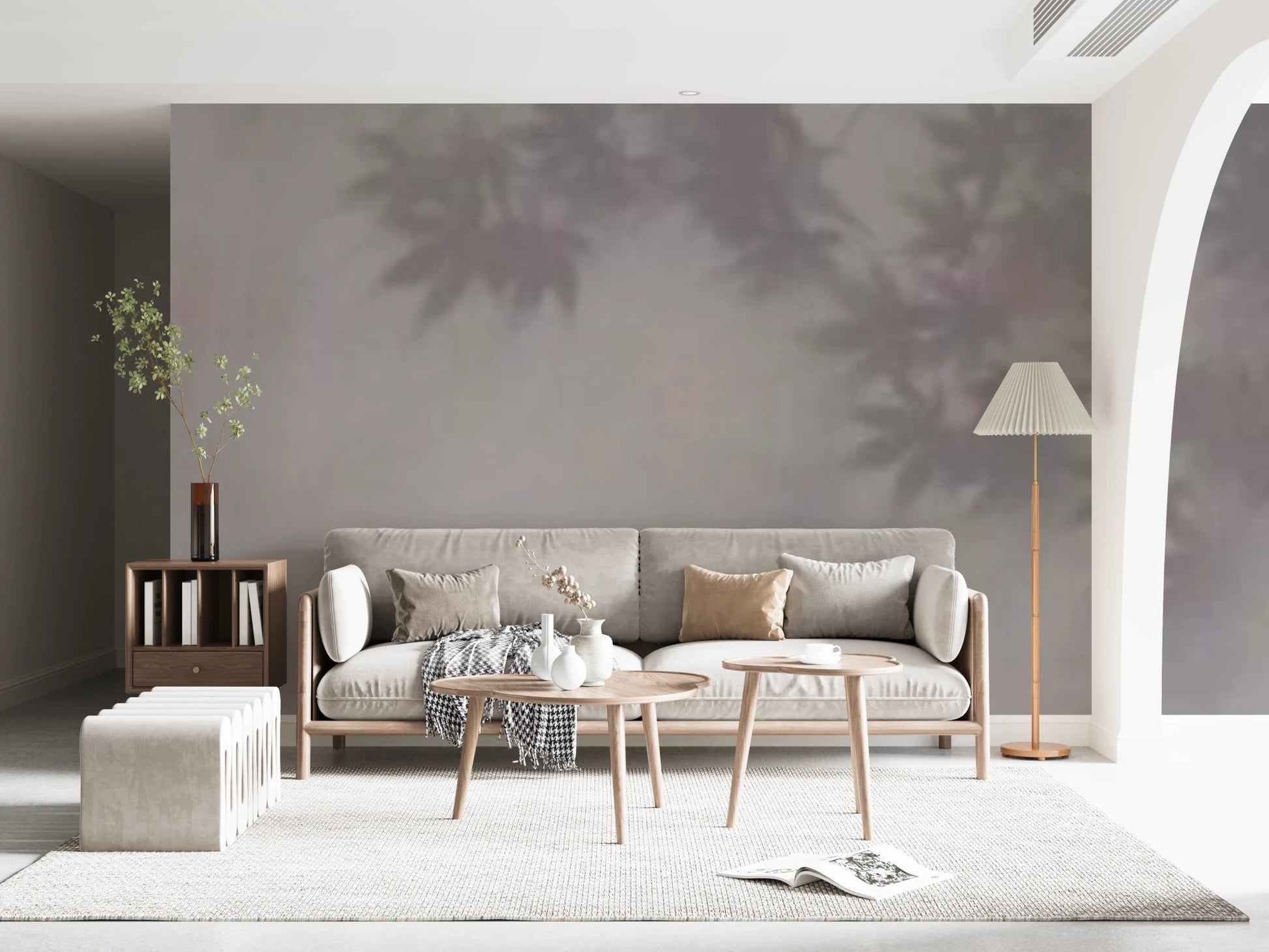 Grey maple leaf wallpaper for elegant home feature walls.