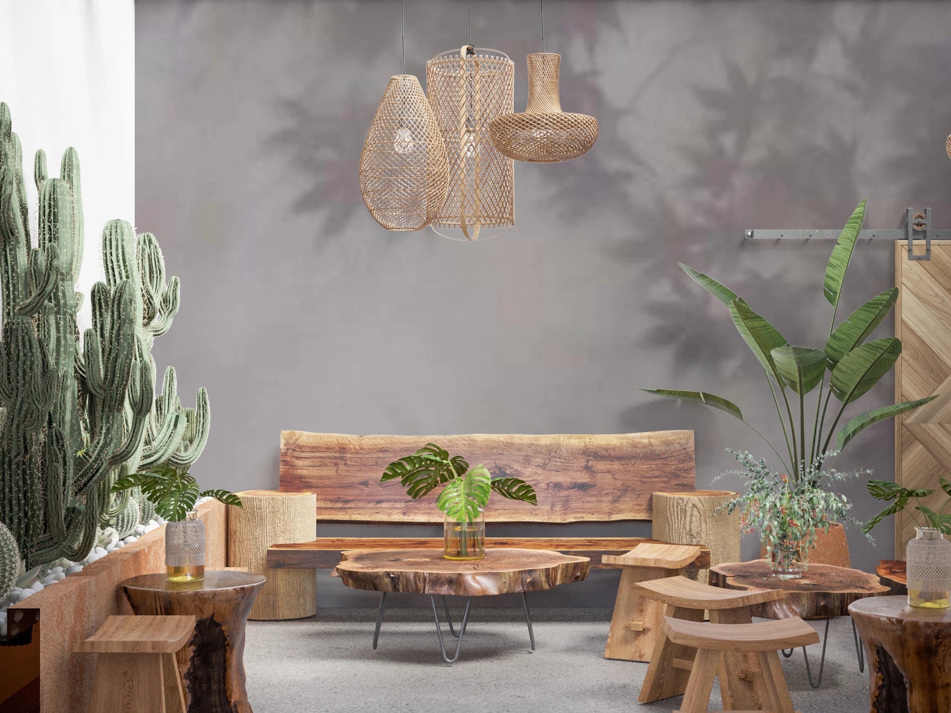 Misty grey leaf wallpaper for minimalist living rooms.