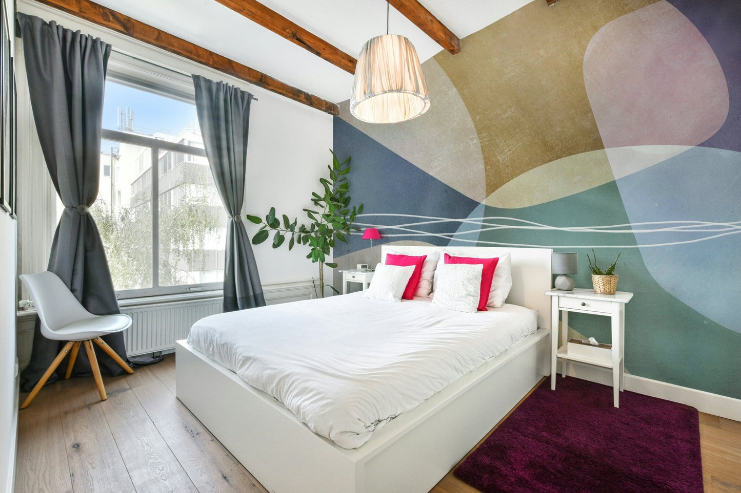 The colors are soft and muted, like sage green, light gray, and beige.

