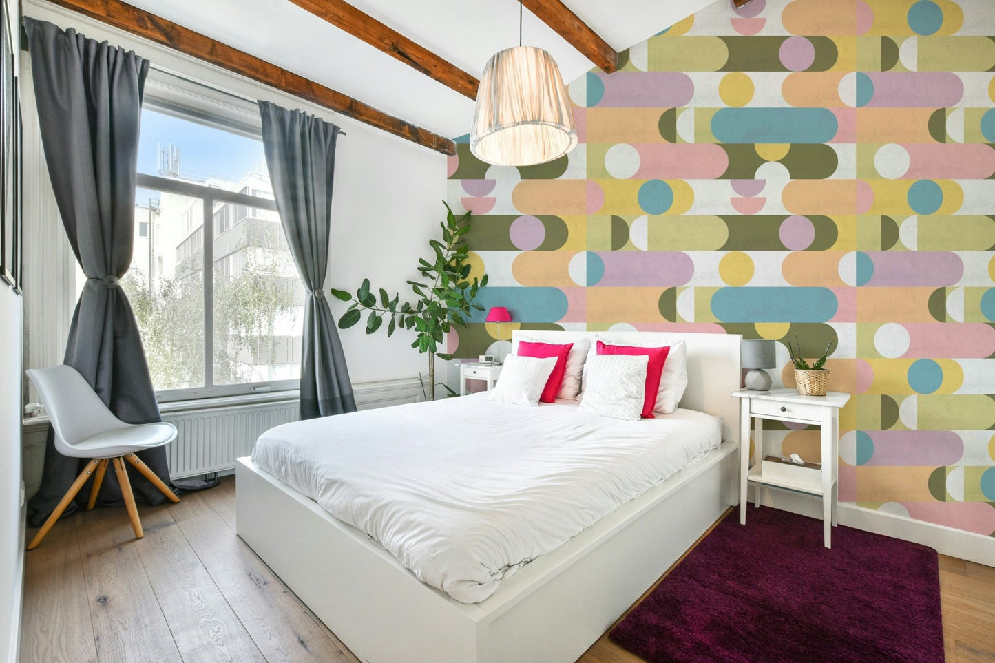 Kids' room with Soft Geometry Puzzle Wallpaper backdrop