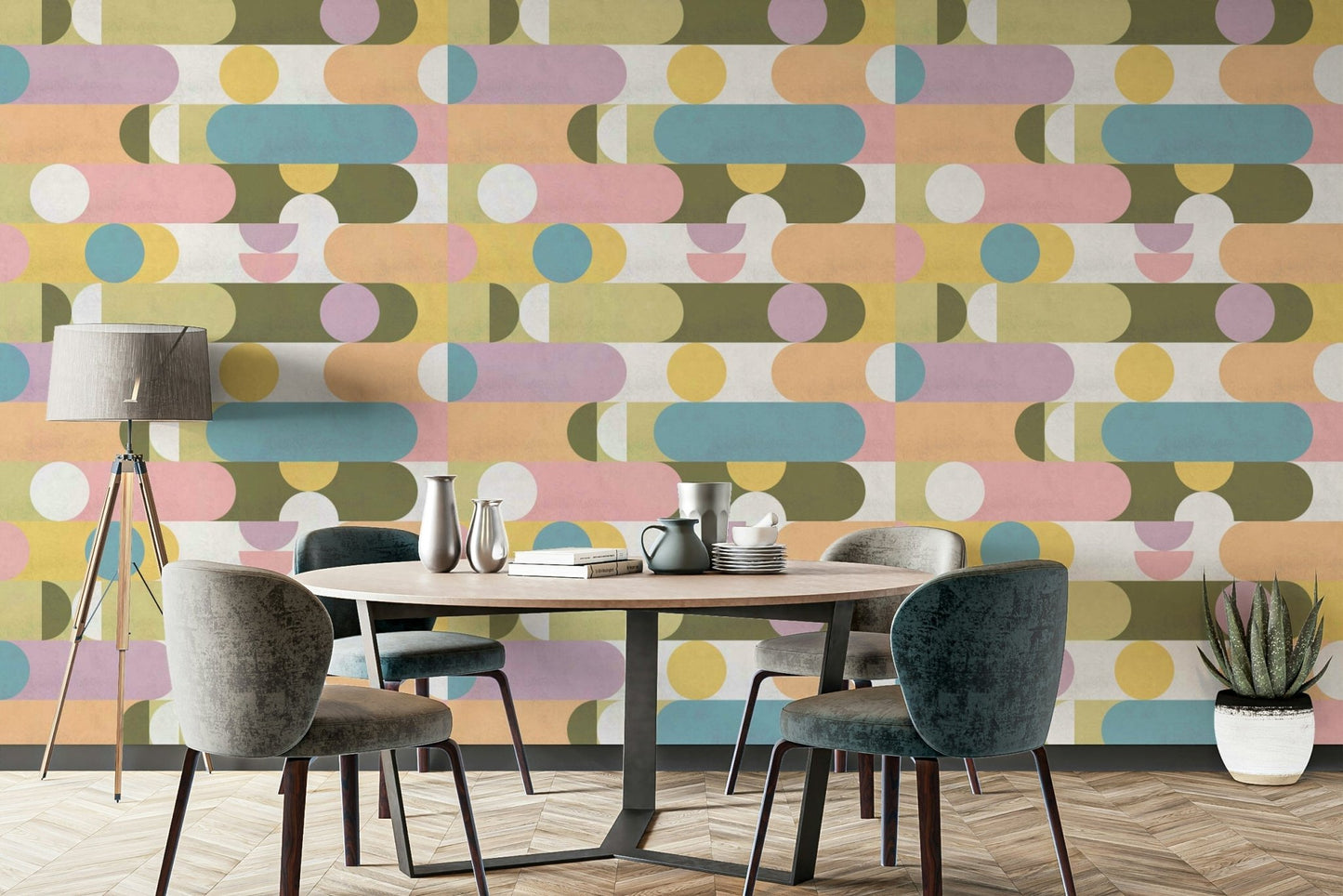 Creative space featuring pastel puzzle wallpaper pattern