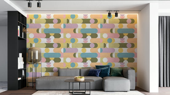 Soft Geometry Pastel Puzzle Wallpaper with abstract shapes, GD2166