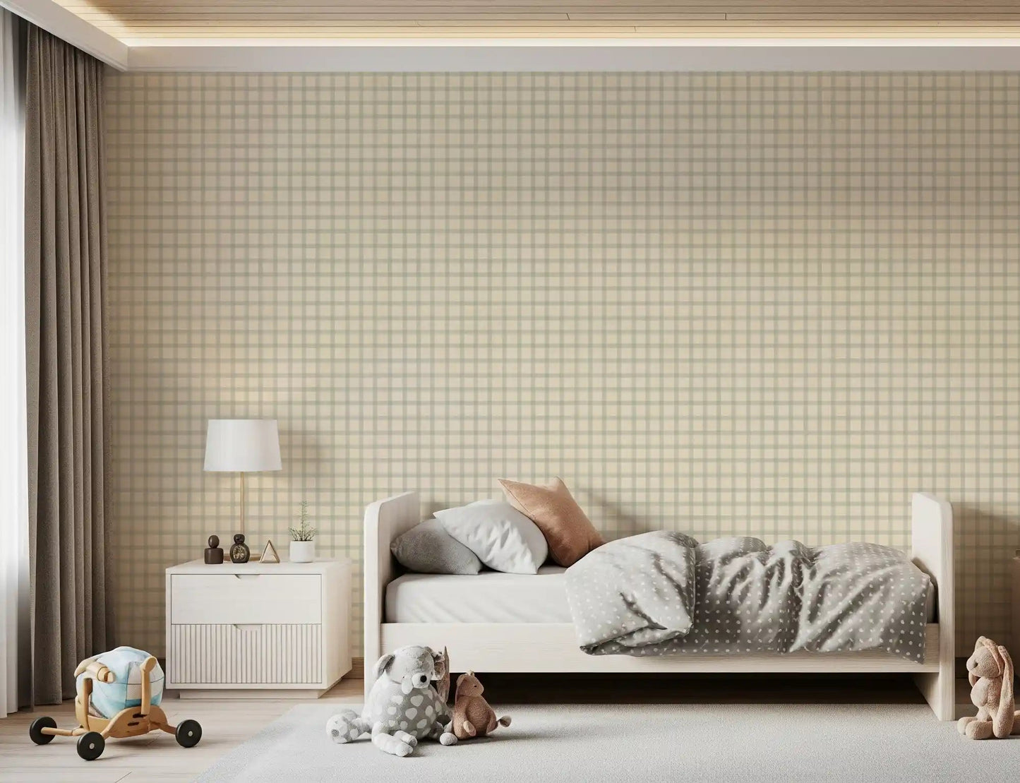Soft Gingham On Canvas Muted Wallpaper showing light gray checks and clean lines GD9214
