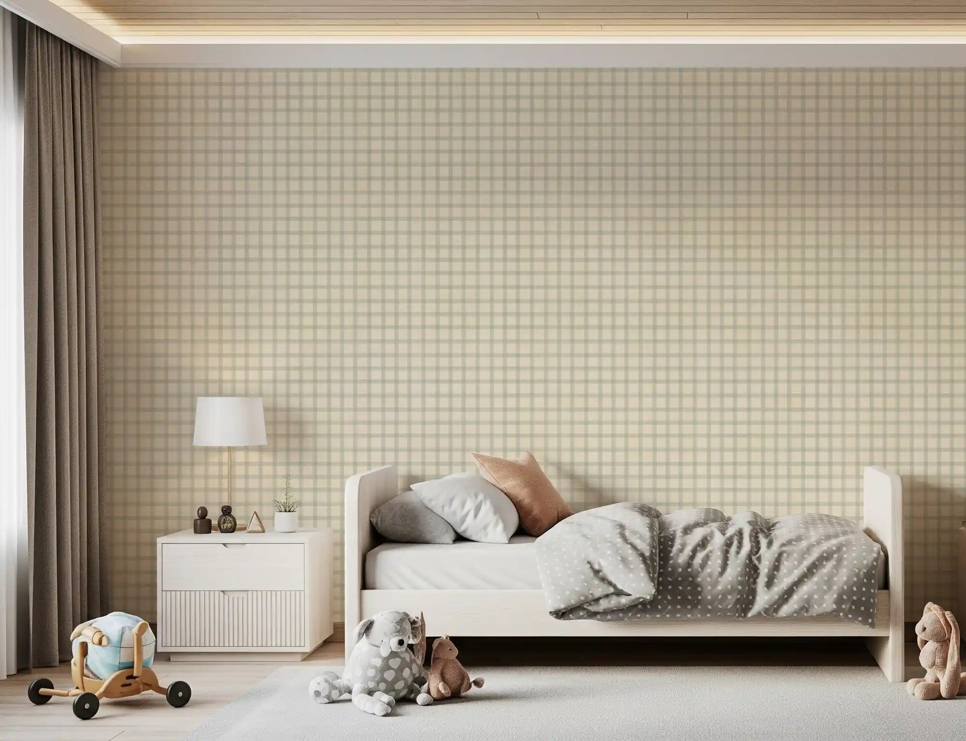 Soft Gingham On Canvas Muted Wallpaper showing light gray checks and clean lines GD9214
