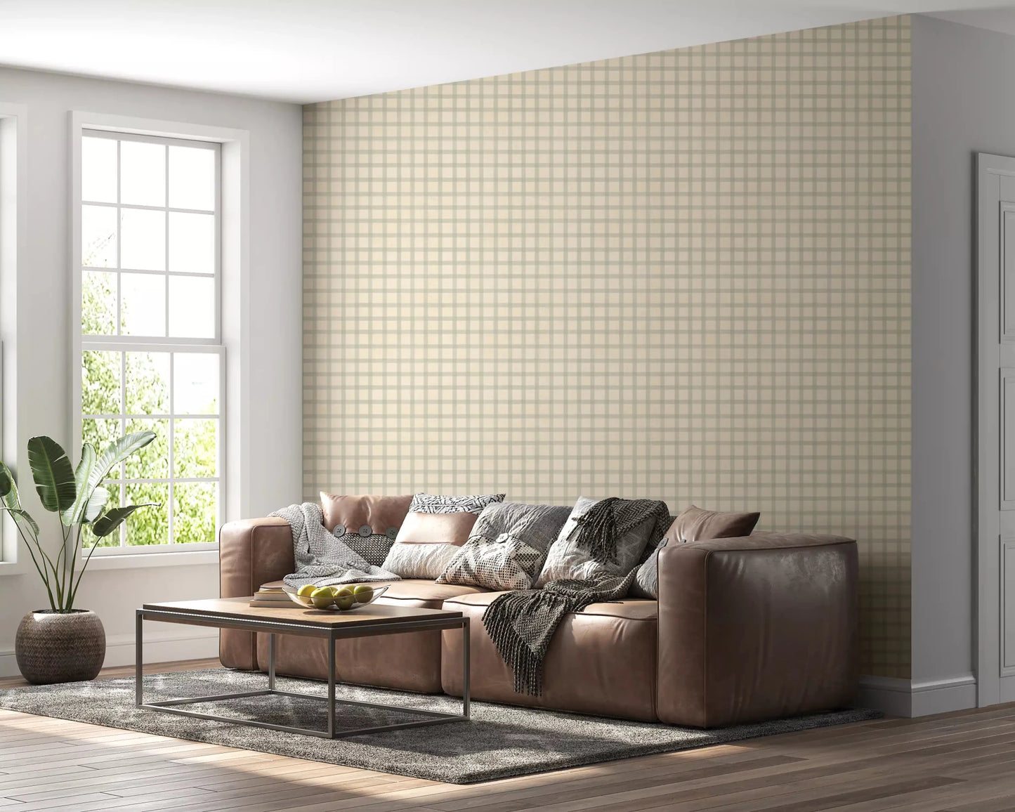 Office room with Soft Gingham On Canvas Muted Wallpaper and canvas-look texture ⁠GD9214