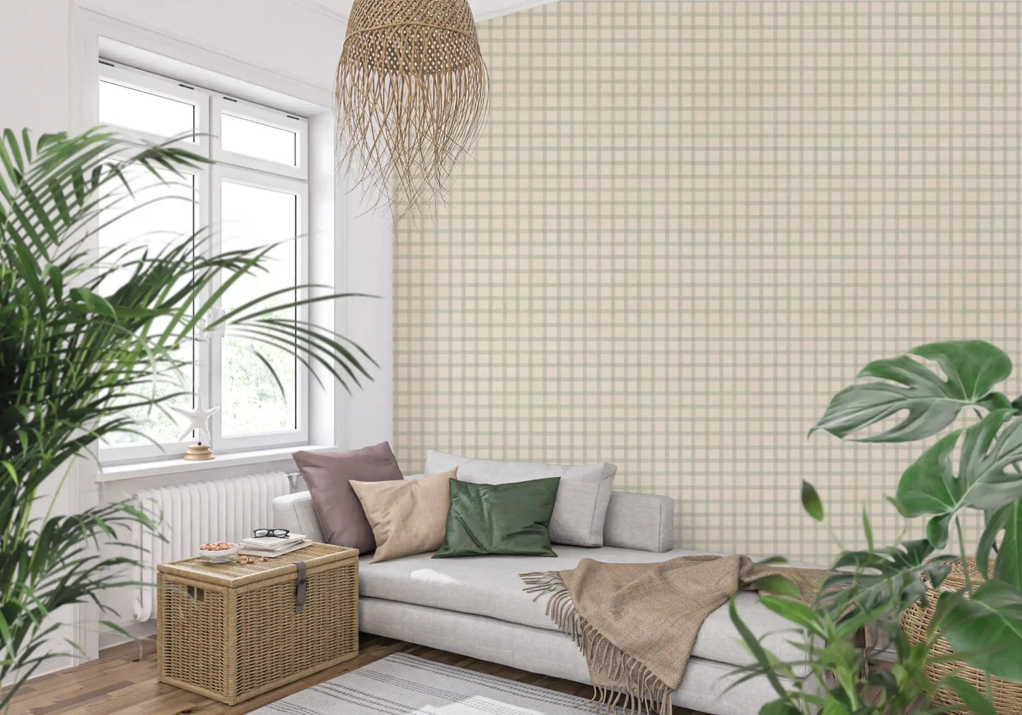 Modern wall finish in Soft Gingham On Canvas Muted Wallpaper with soft texture GD9214
