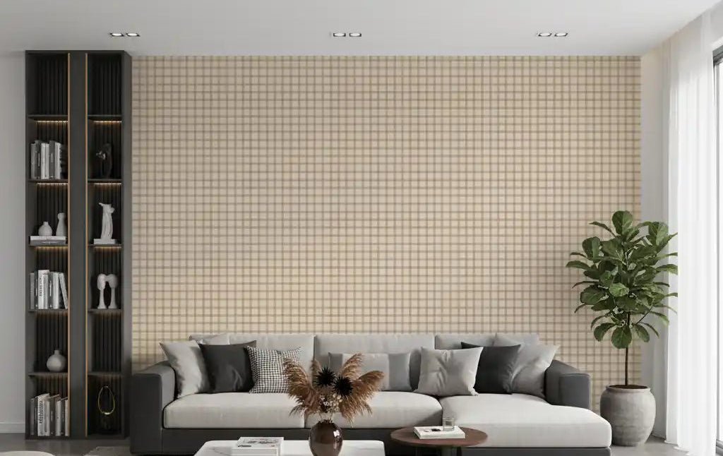 Living room Soft Gingham On Canvas Vintage wallpaper beige checks, GD9215