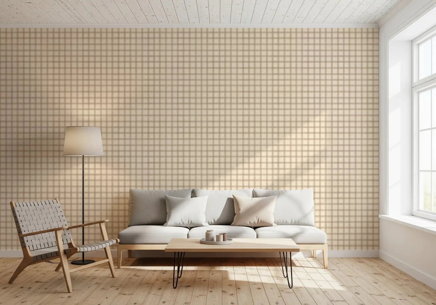 Soft Gingham On Canvas Vintage wallpaper featuring intersecting beige line pattern, GD9215