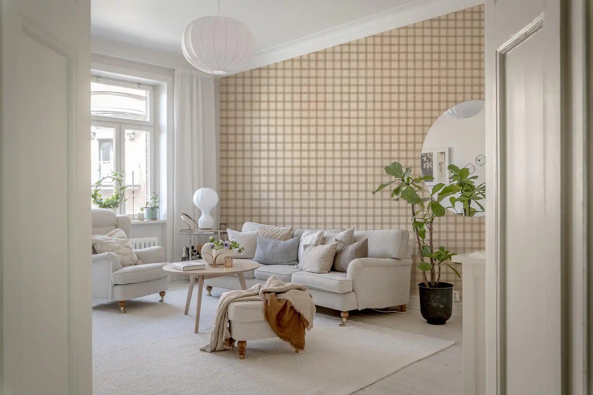 Canvas-style gingham wallpaper with Soft Gingham On Canvas Vintage subtle checks, GD9215