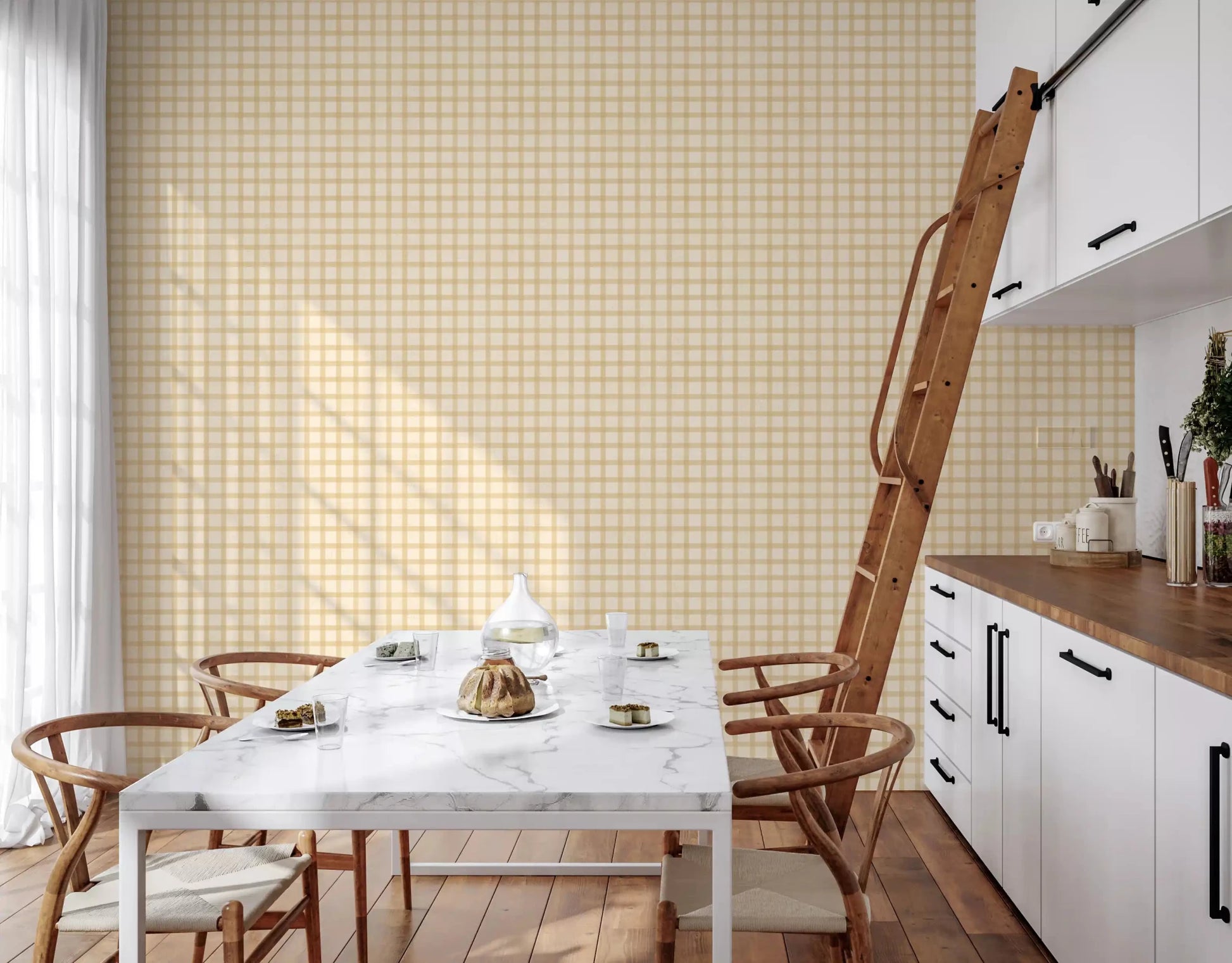 Kitchen area Soft Gingham On Canvas wallpaper neutral check lookr⁠ GD9213