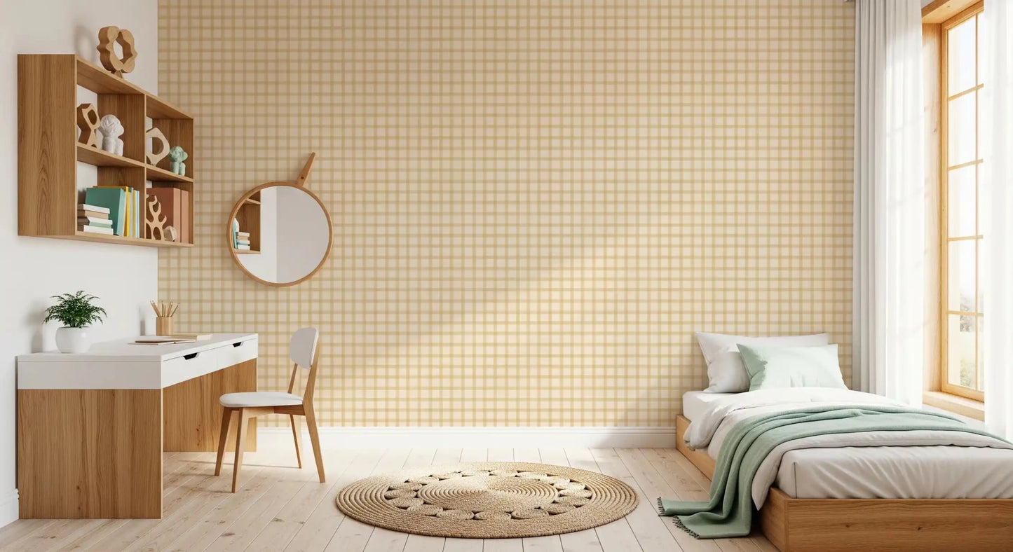 Clean grid detailing shapes Soft Gingham On Canvas Wallpaper with a classic finish⁠ GD9213