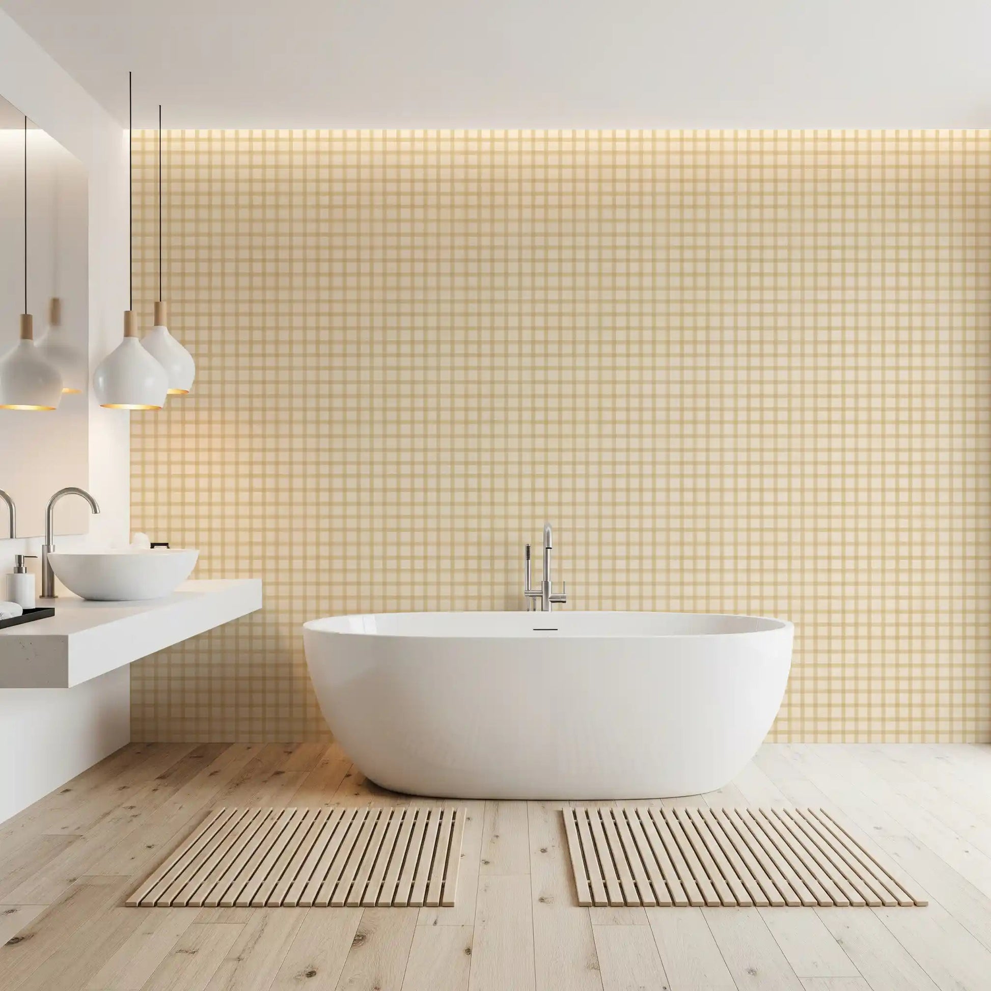 Soft Gingham On Canvas Wallpaper shows muted checks with a gentle textured base GD9213