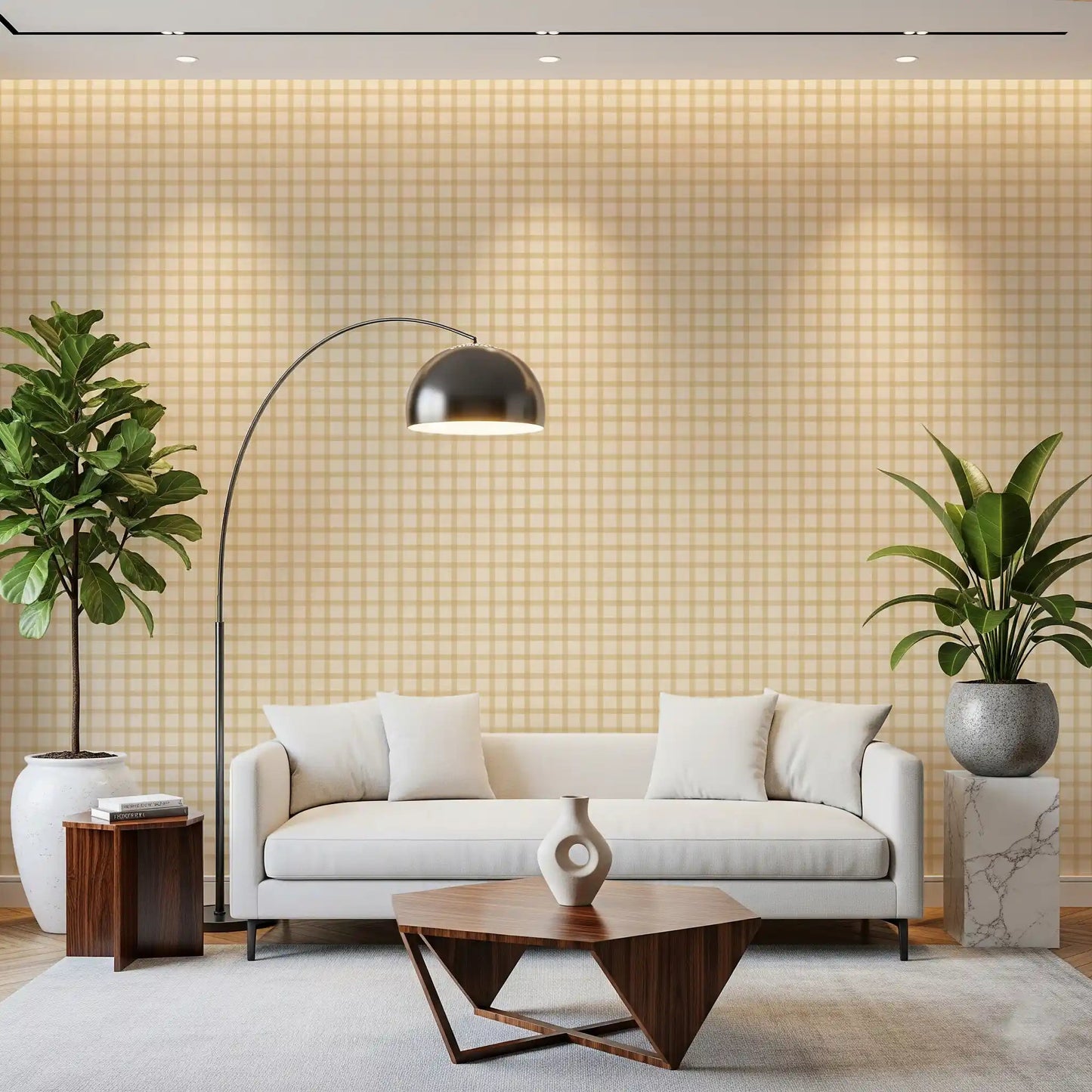 Warm beige lines give Soft Gingham On Canvas Wallpaper a calm plaid look ⁠GD9213