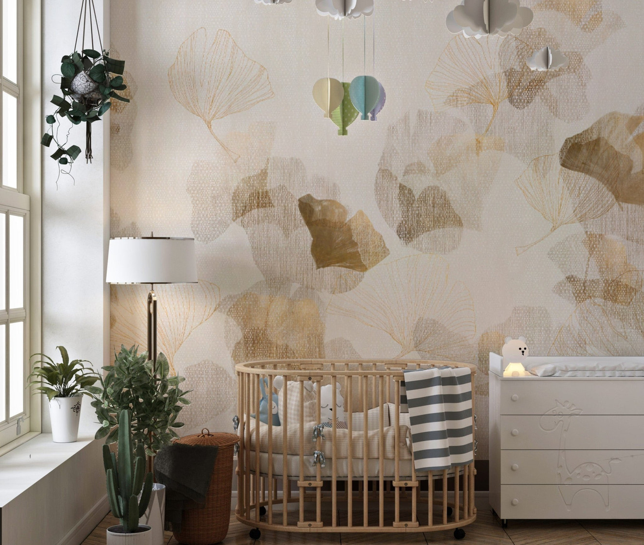 Botanical Ginkgo Gold Wallpaper Mural
