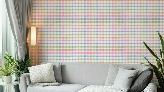 Soft pastel gingham wallpaper with hand-painted style

