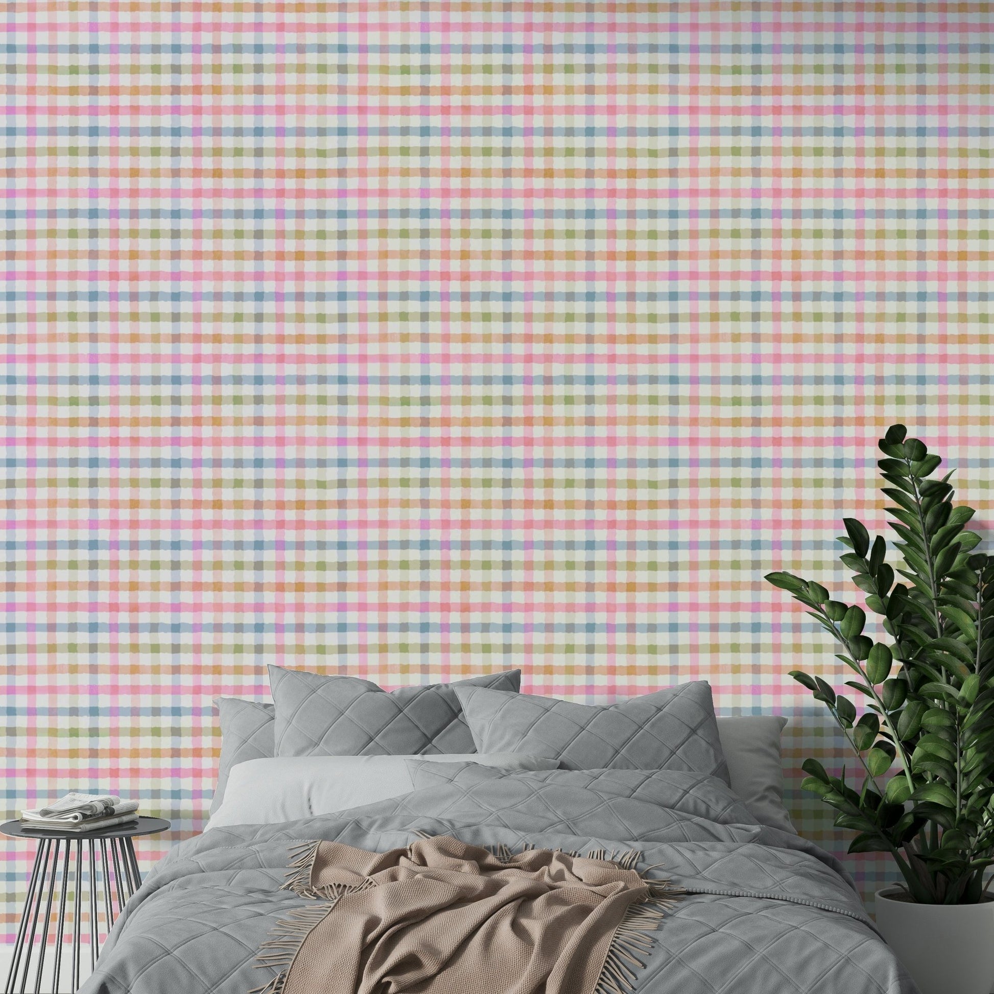 Mural wallpaper with relaxed plaid pattern

