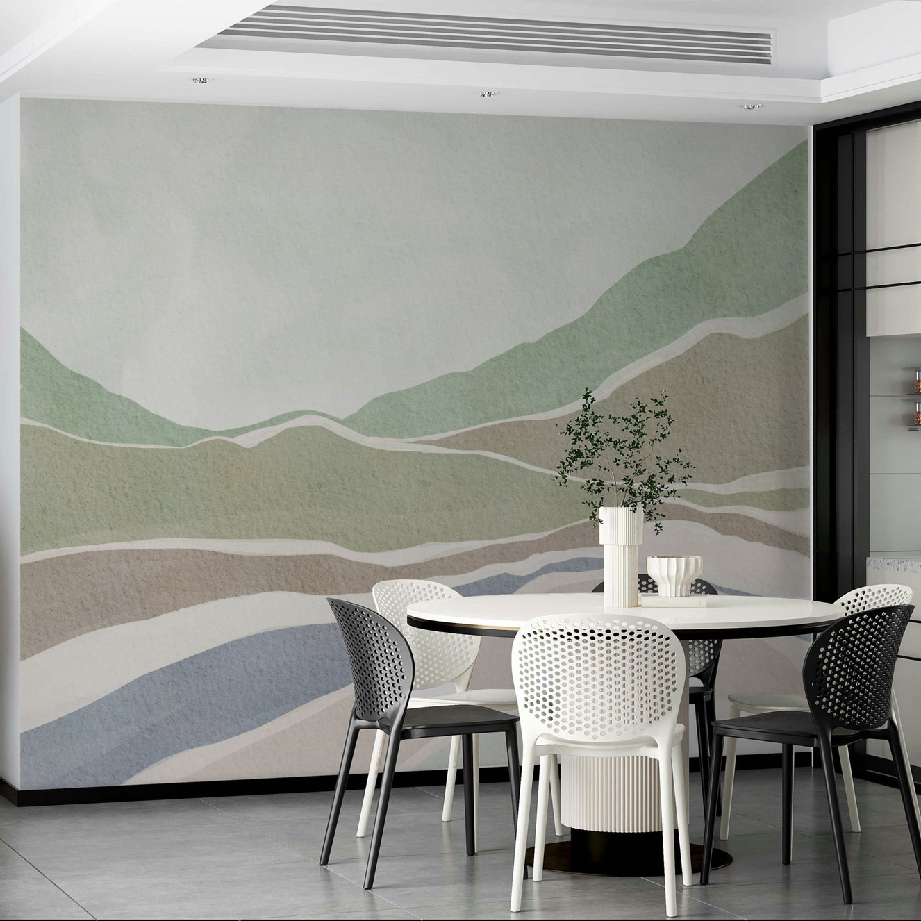Soft Hills wall mural on living room wall

