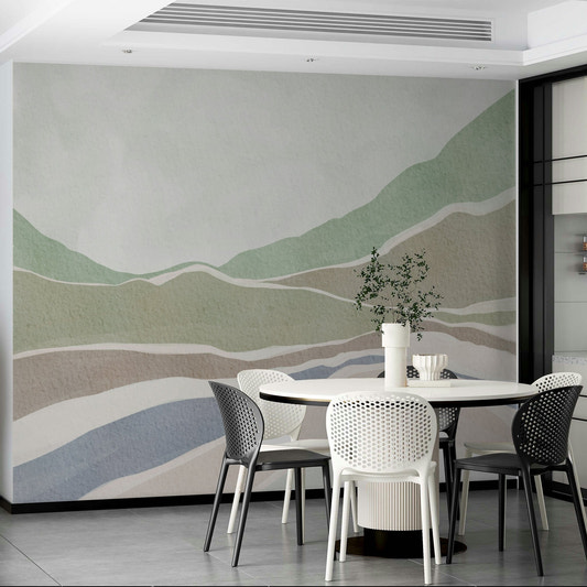 Soft Hills wall mural on living room wall

